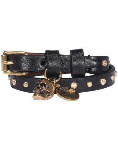 Alexander McQueen Skull Charm Studded-leather Bracelet - Black