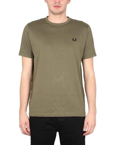 Fred Perry Ringer Logo-embroidered Crewneck T-shirt - Green