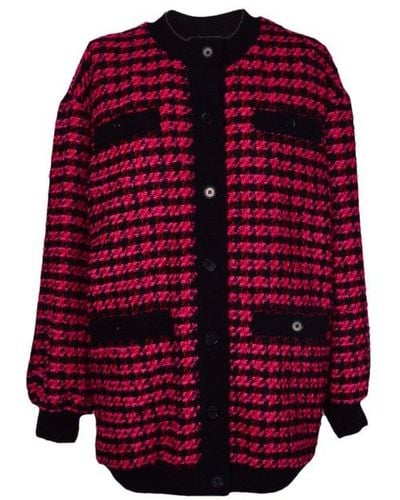 MSGM Houndstooth-pattern Button-up Tweed Cardi-coat - Red