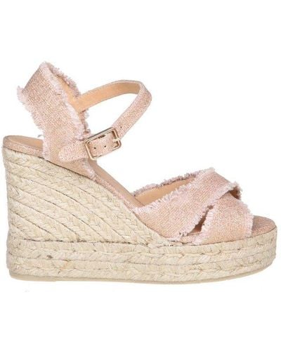 Castañer Bromelia Wedge Espadrille In Linen With Gold Glitter - Natural