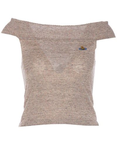 Vivienne Westwood Logo-embroidered Sleeveless Top - Grey