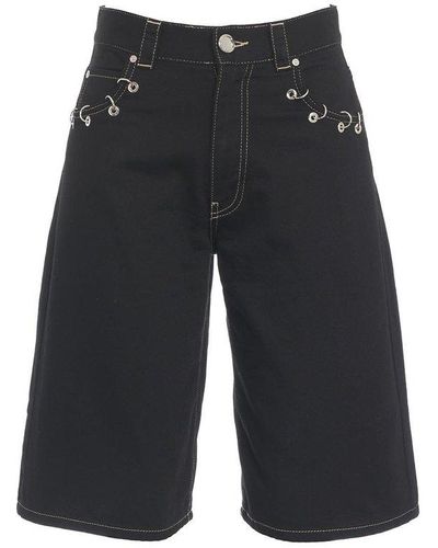 Pinko Piercing Detailed Denim Shorts - Black