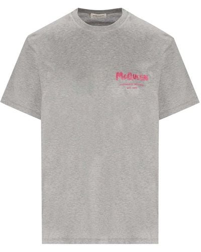 Alexander McQueen Logo Printed Crewneck T-shirt - Gray