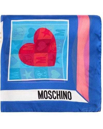 Moschino Silk Scarf, - Blue
