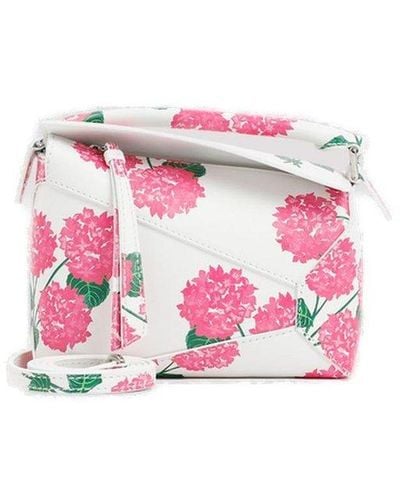 Loewe Mini Puzzle Edge Floral Printed Shoulder Bag - Pink
