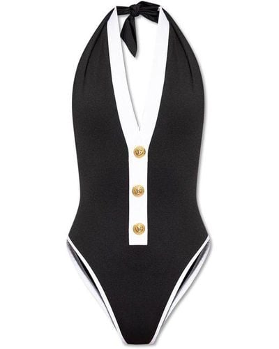 Balmain Button Embellished One Piece Swimsuit - Black