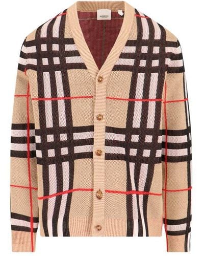 Burberry Check Pattern Cardigan - Natural