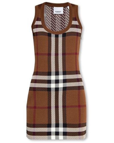 Burberry 'maisie' Checked Dress - Brown