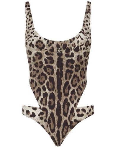 Dolce & Gabbana Print One-Piece Swimsuit With Cut-Out - White