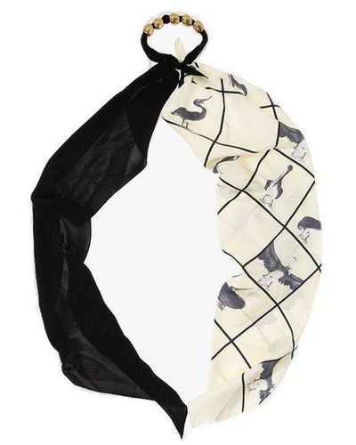 Bottega Veneta® Women's Printed Silk Beads Scarf in Camomile / Black /  White. Shop online now.
