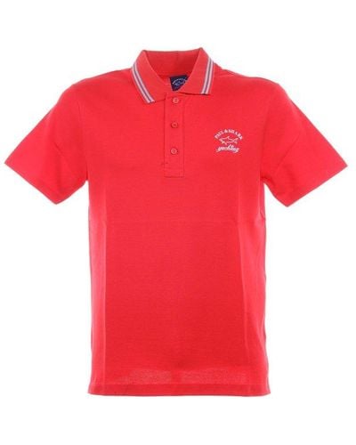 Paul & Shark Logo-printed Stripe Detailed Polo Shirt - Red