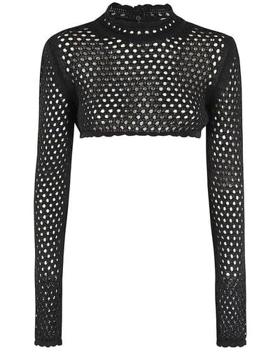 Moschino Jeans Perforated Knit Cropped Top - Black