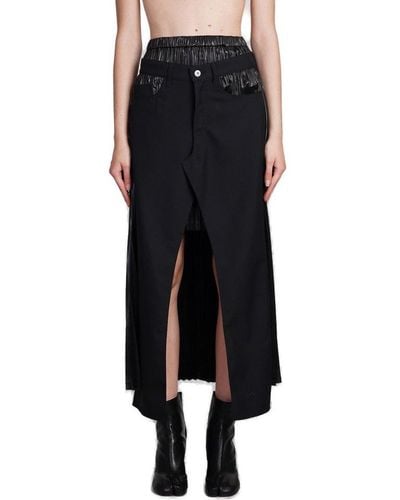 Junya Watanabe Double Layered Front Slit Midi Skirt - Black