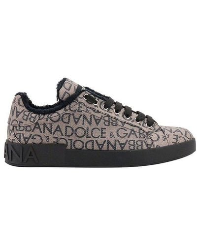 Dolce & Gabbana Allover Logo Jacquard Portofino Sneakers - Gray
