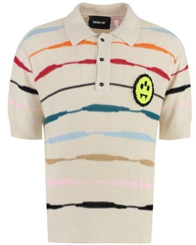 Barrow Striped Knitted Polo Shirt - Gray