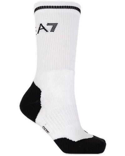 EA7 Logo-embroidered Socks - White