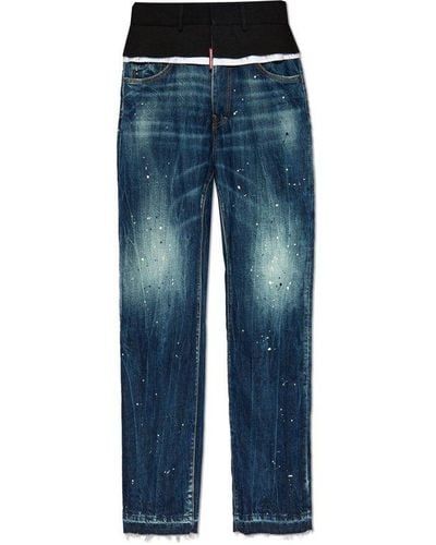 DSquared² Paint Splatter-detailed Distressed Denim Jeans - Blue