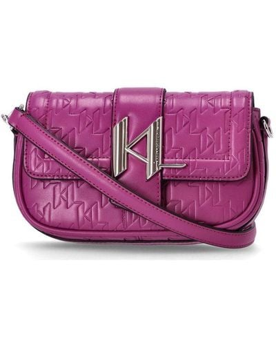 Karl Lagerfeld All-over Logo Embossed Crossbody Bag - Purple