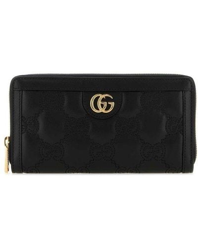 Gucci Logo Plaque Quilted Zipped Wallet - Black