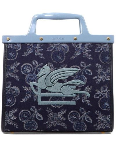 Etro Logo Embroidered Paisley Tote Bag - Blue