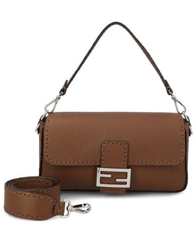 Fendi Logo Plaque Medium Baguette Bag - Brown