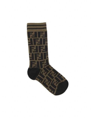 Fendi Ff Intarsia Ribbed Socks - Black