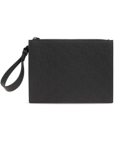 Gucci Monogrammed Zipped Clutch Bag - Black