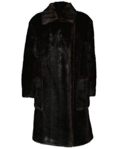 Burberry Camden Long Sleeved Car Faux-fur Coat - Black
