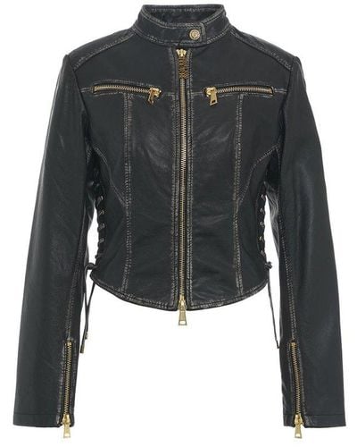 Versace Lace-detailed Biker Jacket - Black