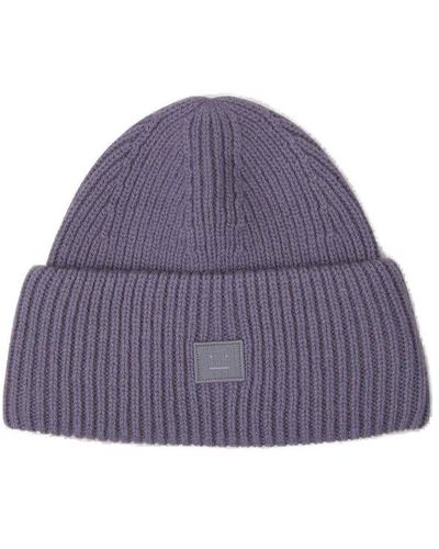 Acne Studios Face Logo Patch Ribbed Beanie - Purple