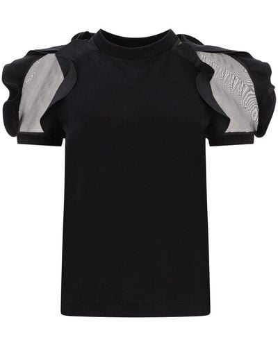 Alexander McQueen Sheer-sleeved Crewneck Ruffled T-shirt - Black