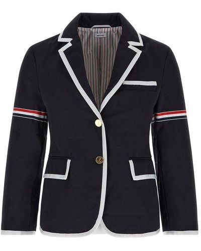 Thom Browne Single Breasted Quilted Blazer - Black