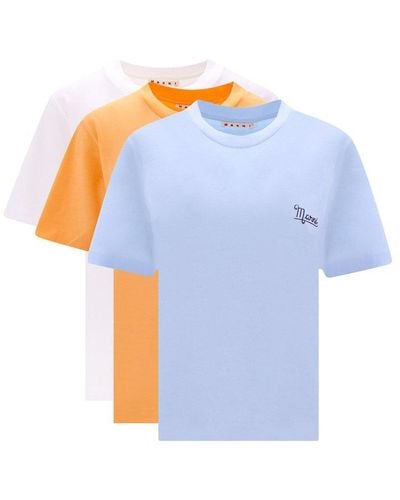 Marni Crew Neck Short Sleeve Cotton T-shirts - Blue