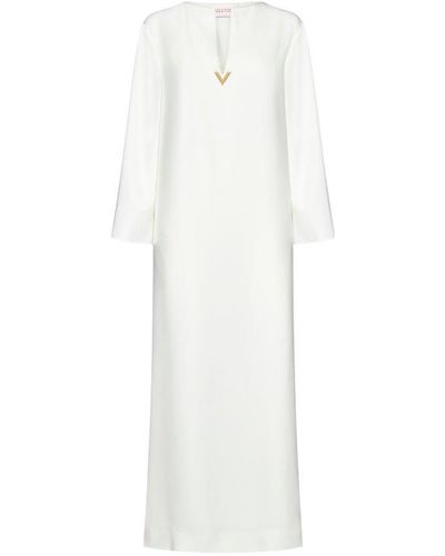 Valentino Cady Couture V-neck Long-sleeved Dress - White