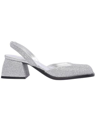 NODALETO Square-toe Glitter Embellished Slingback Court Shoes - White