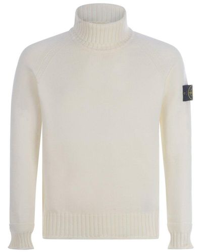 Stone Island Logo-patch Roll-neck Knitted Sweater - White