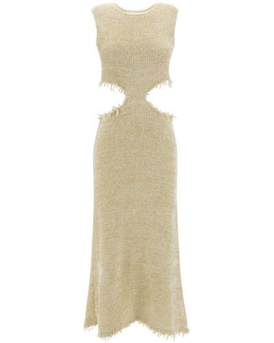 Jil Sander Cutout Frayed Sleeveless Midi Dress - Natural