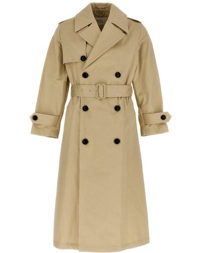 Ami Paris Long Satin Cotton Trench Coat Coats, Trench Coats - Natural