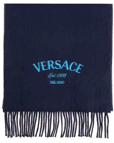 Versace Wool Scarf, - Blue