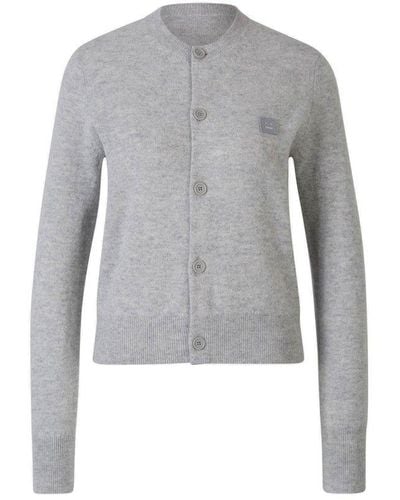 Acne Studios Face Logo Patch Knitted Cardigan - Grey