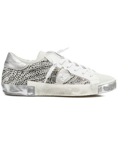 Philippe Model Embellished Lace-up Trainers - White