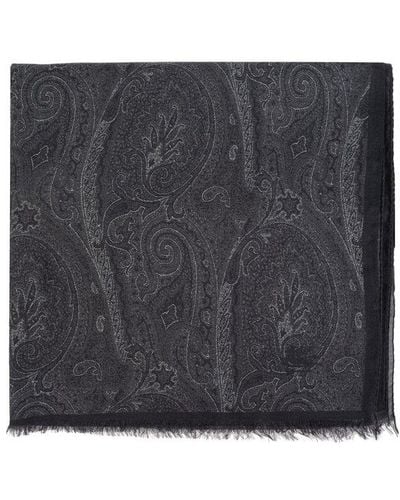 Etro Graphic Printed Frayed-edge Scarf - Black