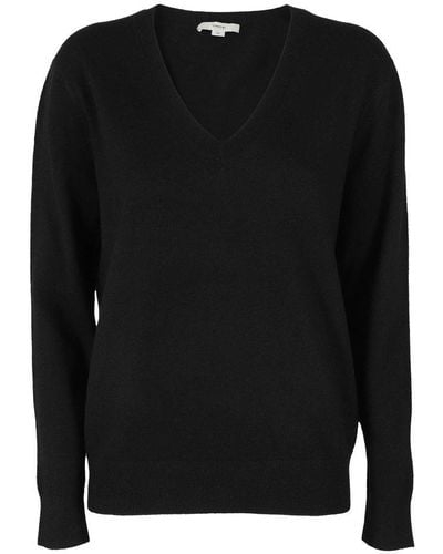 Vince Weekend Long Sleeved V-neck Sweater - Black