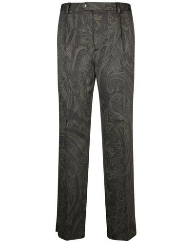 Etro Paisley-jacquard Pressed Crease Trousers - Grey