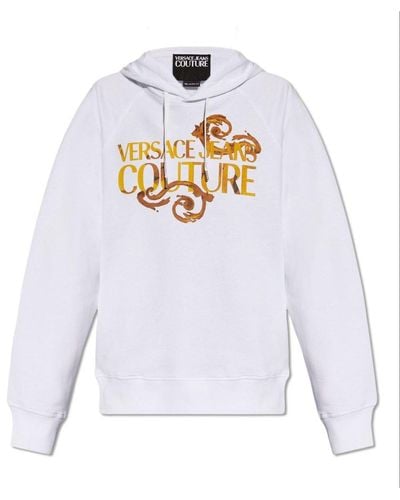 Versace Versace Logo Baroque Printed Drawstring Hoodie - White