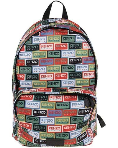 KENZO Labels Logo-printed Zipped Backpack - Grey