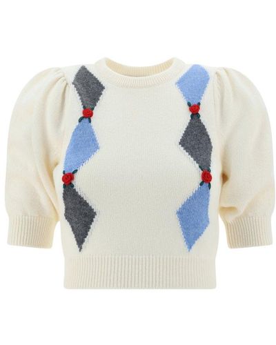 Alessandra Rich Floral Detailed Knitted Jumper - Blue