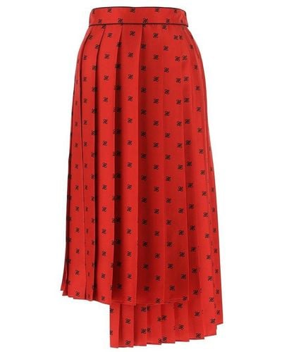 Fendi Ff Karligraphy Printed Pleated Skirt - Red