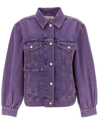 Ganni Bleached Denim Jacket - Purple