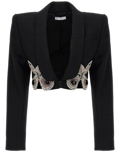 Area Embroidered Butterfly Cropped Jackets - Black